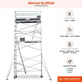 5.5m - 5.8m Narrow Aluminium Mobile Scaffold Base Tower with 2 Outriggers & Kickboards